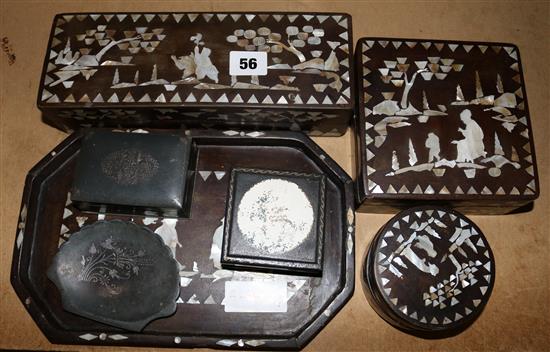 M.O.P inlaid boxes & tray, etc